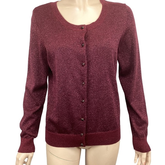 Talbots Sparkle‎ Metallic & Plum Cardigan Sweater Size Medium - Picture 1 of 8
